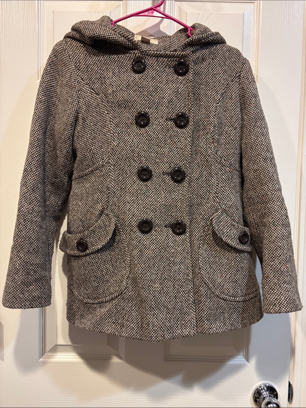 Jennifer Lopez Gray Tweed Double-Breasted Hooded Pea Coat